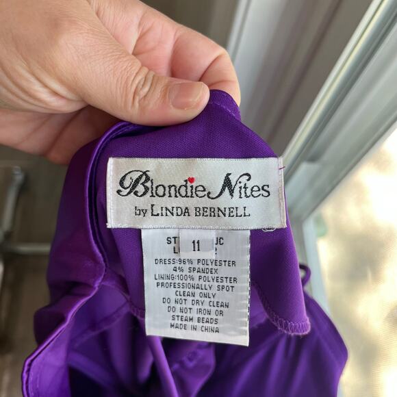 VTG Blondie Nights Y2K Purple Asymmetrical Ruffle Satin Prom Dress Sz 11 - Picture 7 of 9